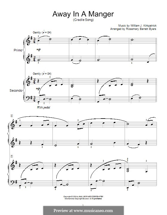 Away in a Manger: Für Klavier, vierhändig by William (James) Kirkpatrick
