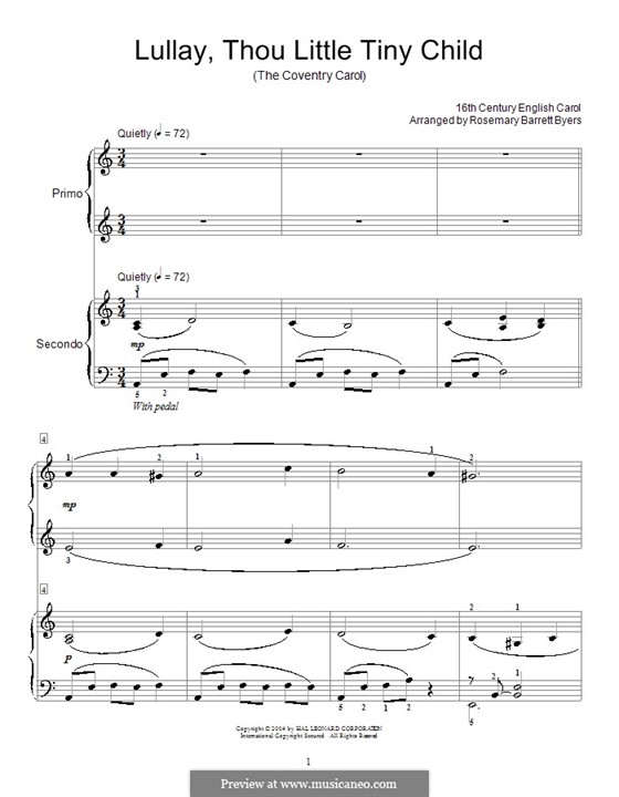 Lullay, Thou Little Tiny Child: Für Klavier, vierhändig by folklore