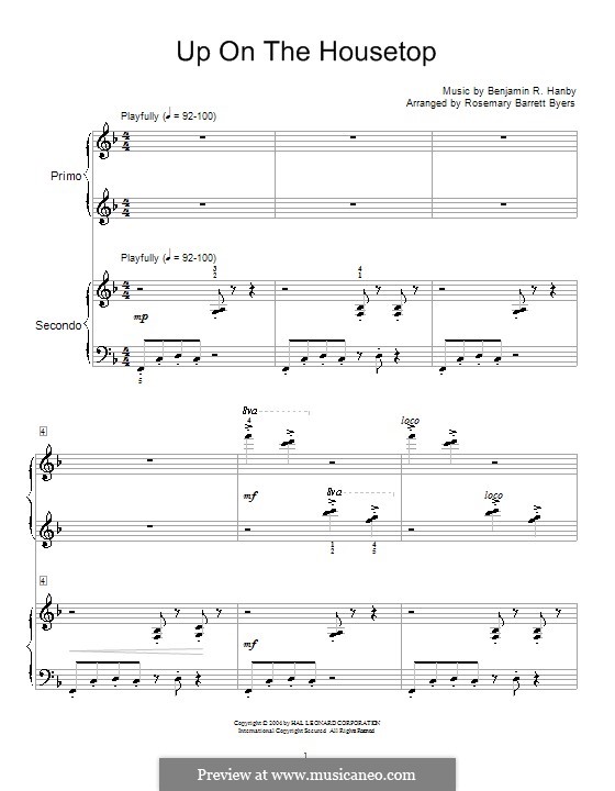 Up on the House Top: Für Klavier, vierhändig by Benjamin Russel Hanby