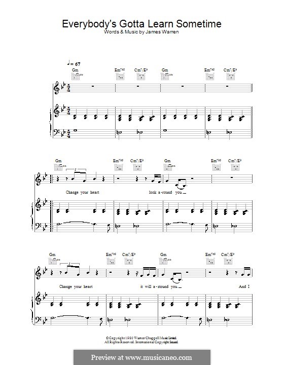 Everybody's Gotta Learn Sometime (from Eternal Sunshine of the Spotless Mind): Für Stimme und Klavier (oder Gitarre) by James Warren