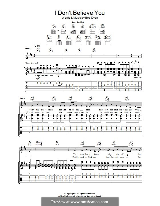 I Don't Believe You: Für Gitarre mit Tabulatur by Bob Dylan