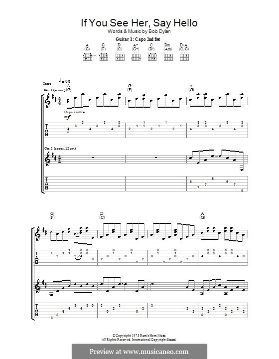 If You See Her, Say Hello: Für Gitarre mit Tabulatur by Bob Dylan