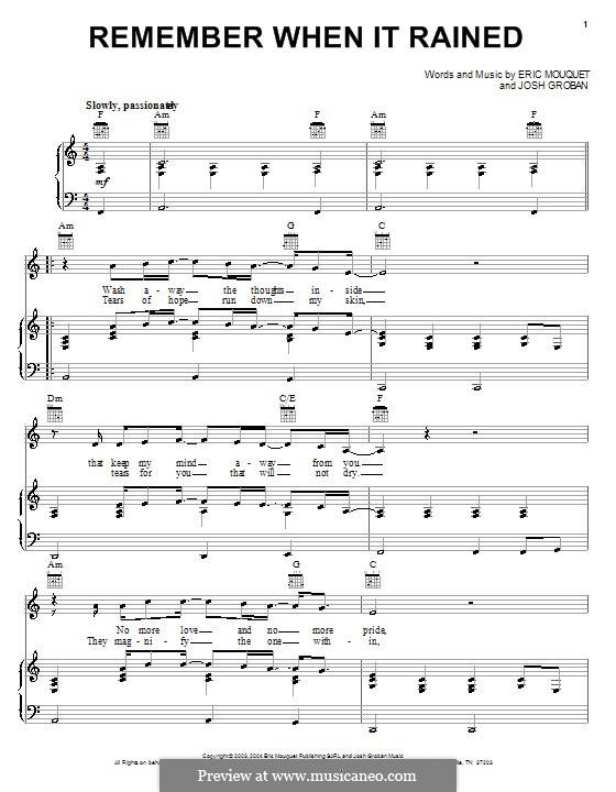 Remember When It Rained: Für Stimme und Klavier (oder Gitarre) by Eric Mouquet