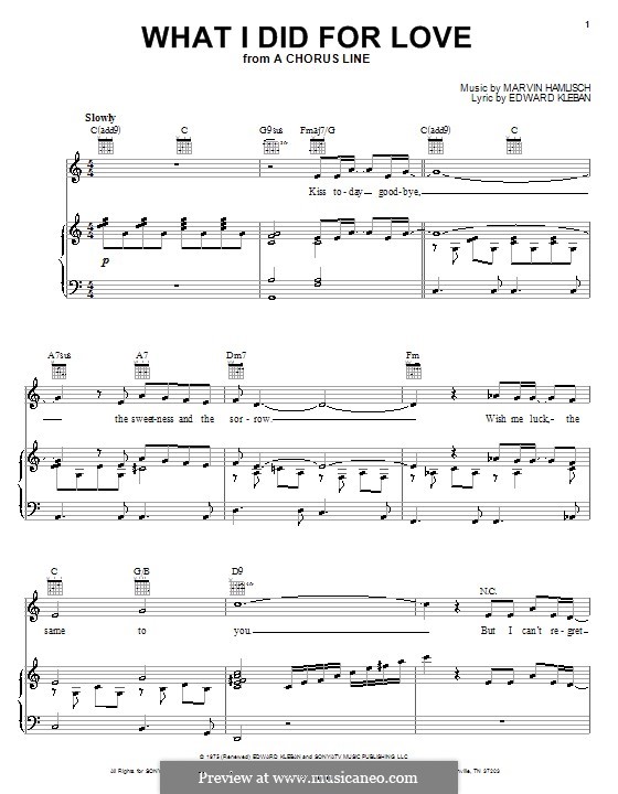 What I Did for Love (Priscilla Lopez): Für Stimme und Klavier (oder Gitarre) by Marvin Hamlisch