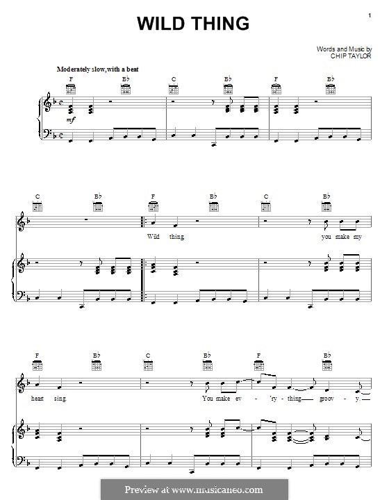 Wild Thing (The Troggs): Für Stimme und Klavier (oder Gitarre) by Chip Taylor