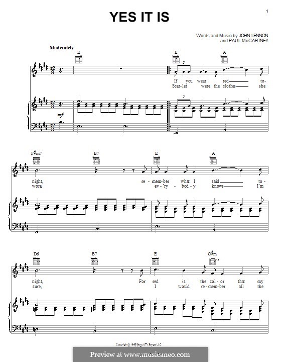 Yes It Is (The Beatles): Für Stimme und Klavier (oder Gitarre) by John Lennon, Paul McCartney