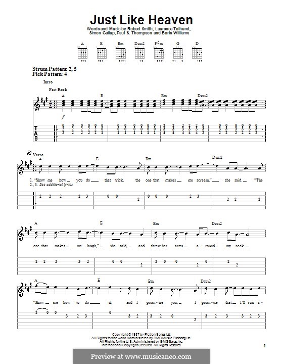 Just Like Heaven (The Cure): Leichte Tabulatur für Gitarre by Boris Williams, Laurence Tolhurst, Porl Thompson, Robert Gary Smith, Simon Gallup