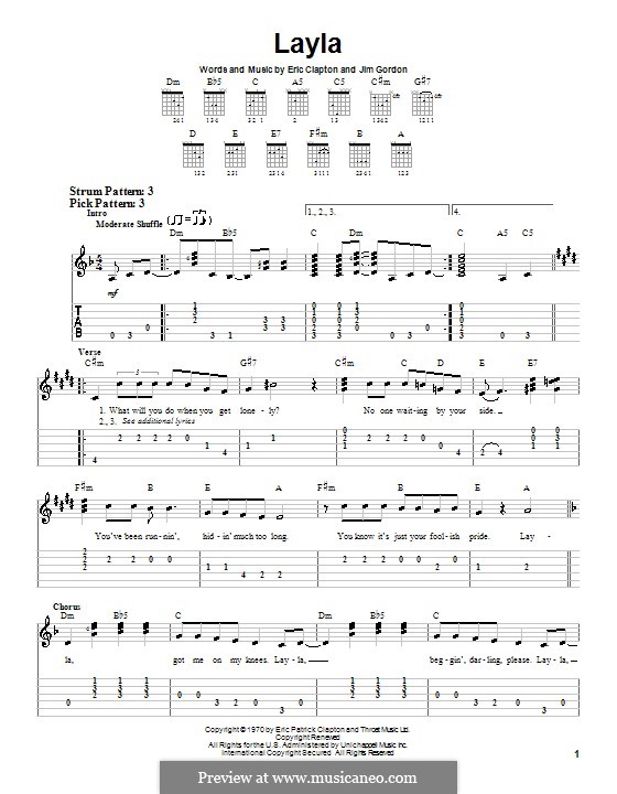 Layla (Derek and The Dominos): Für Gitarre (leicht) (with lyrics) by Jim Gordon