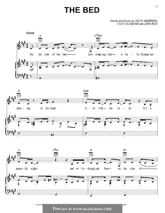 The Bed (Gretchen Wilson): Für Stimme und Klavier (oder Gitarre) by John Rich, Keith Anderson, Vicky McGehee