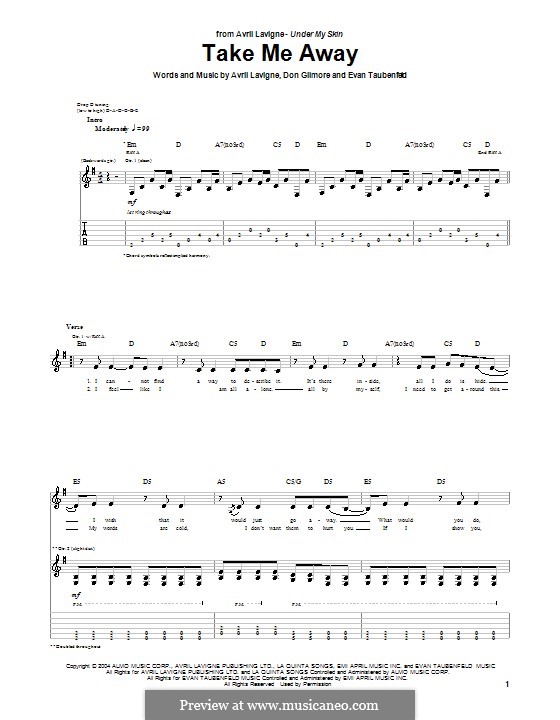 Take Me Away (Avril Lavigne): Für Gitarre mit Tabulatur by Don Gilmore, Evan Taubenfeld