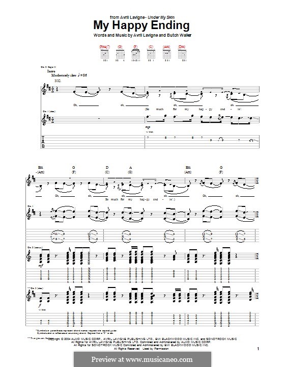 My Happy Ending (Avril Lavigne): Für Gitarre mit Tab by Butch Walker