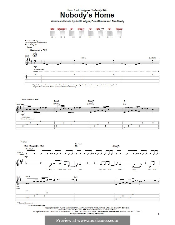 Nobody's Home (Avril Lavigne): Für Gitarre mit Tabulatur by Ben Moody, Don Gilmore