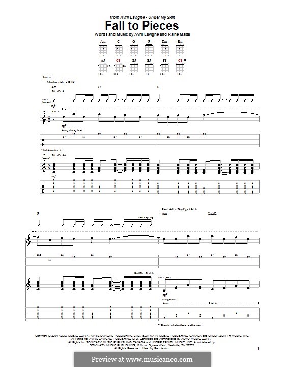 Fall to Pieces: Für Gitarre mit Tab by Raine Maida