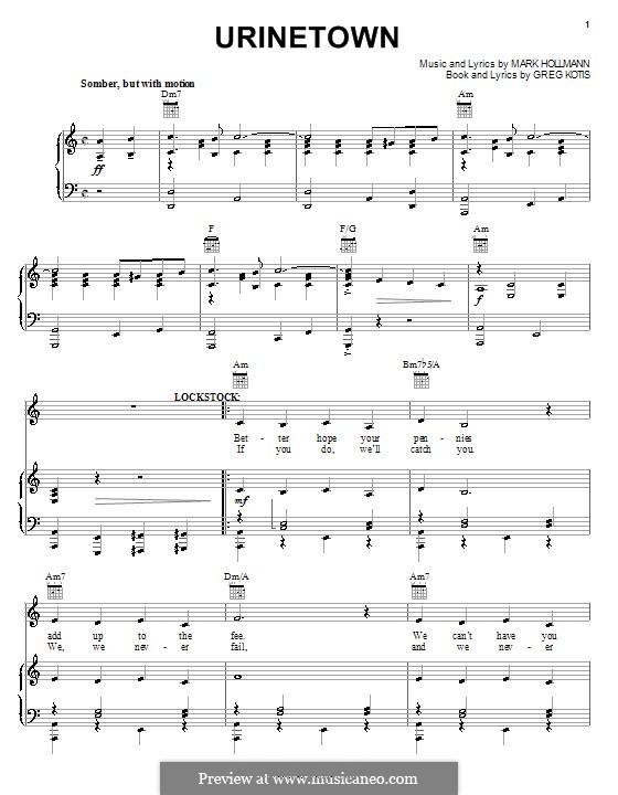 Urinetown: Für Stimme und Klavier (oder Gitarre) by Greg Kotis, Mark Hollmann