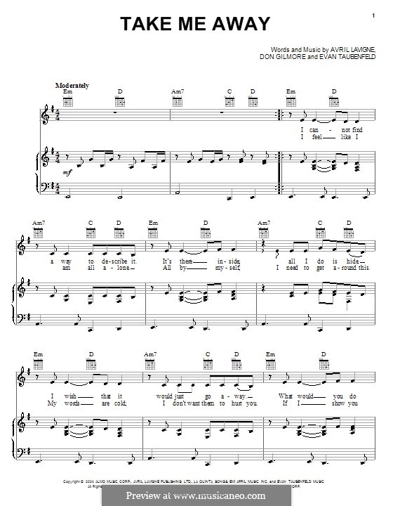 Take Me Away (Avril Lavigne): Für Stimme und Klavier (oder Gitarre) by Don Gilmore, Evan Taubenfeld