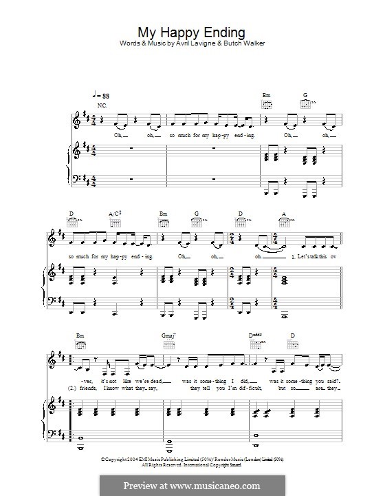 My Happy Ending (Avril Lavigne): Für Stimme und Klavier (oder Gitarre) by Butch Walker