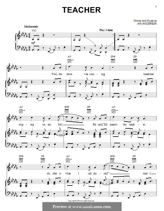 Teacher (Jethro Tull): Für Stimme und Klavier (oder Gitarre) by Ian Anderson