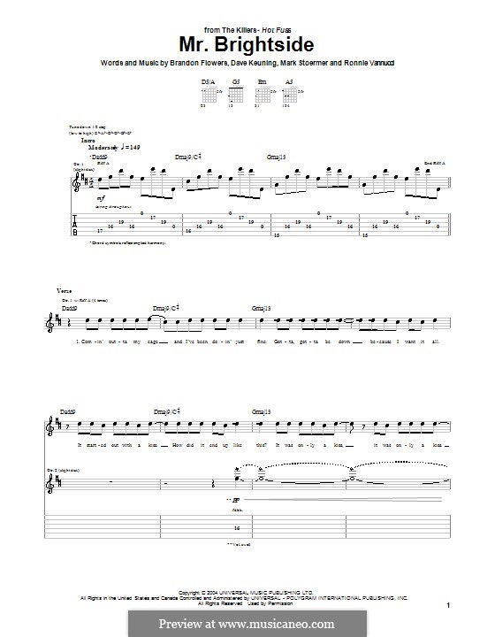 Mr. Brightside (The Killers): For guitar tabulature by Brandon Flowers, Dave Keuning, Mark Stoermer, Ronnie Vannucci