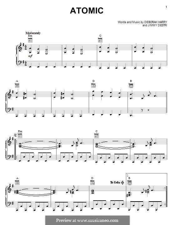 Atomic (Blondie): Für Stimme und Klavier (oder Gitarre) by Deborah Harry, James Mollica Destri