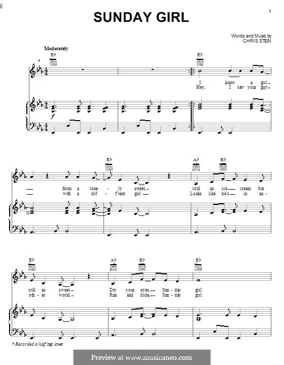 Sunday Girl (Blondie): Für Stimme und Klavier (oder Gitarre) by Chris Stein