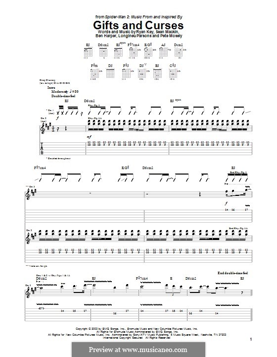 Gifts and Curses (from Spider-Man 2): Für Gitarre mit Tabulatur (Yellowcard) by Ben Harper, Longineu Parsons, Peter Mosely, Ryan Key, Sean Mackin