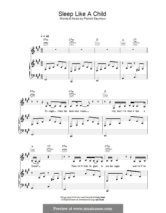 Sleep Like a Child: Für Stimme und Klavier (oder Gitarre) by Patrick Seymour