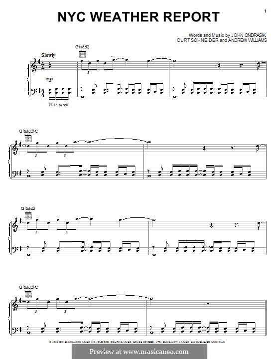 NYC Weather Report (Five for Fighting): Für Stimme und Klavier (oder Gitarre) by Andrew Williams, Curt Schneider, John Ondrasik