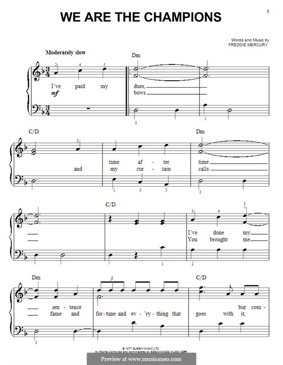 We are the Champions (Queen): Für Klavier, leicht by Freddie Mercury