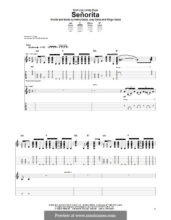 Senorita (Los Lonely Boys): Für Gitarre mit Tabulatur by Henry Garza, Joey Garza, Ringo Garza