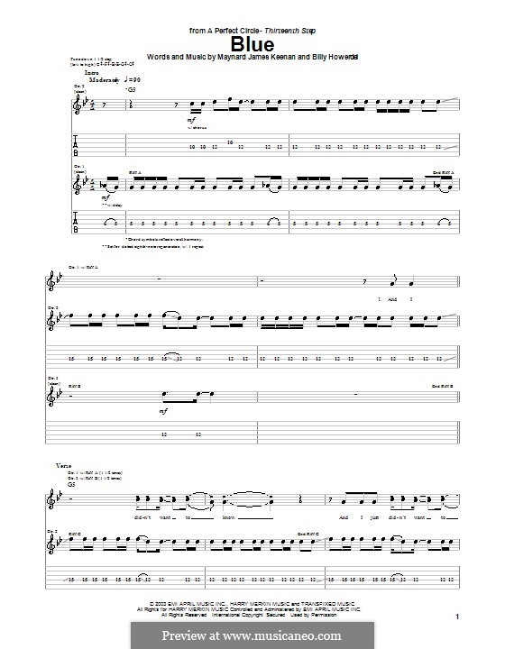 Blue (A Perfect Circle): Für Gitarre mit Tabulatur by Billy Howerdel, Maynard James Keenan
