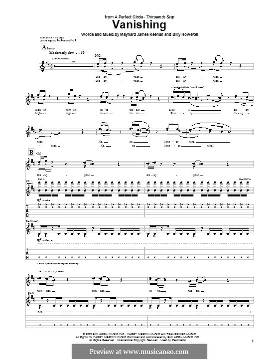 Vanishing (A Perfect Circle): Für Gitarre mit Tabulatur by Billy Howerdel, Maynard James Keenan