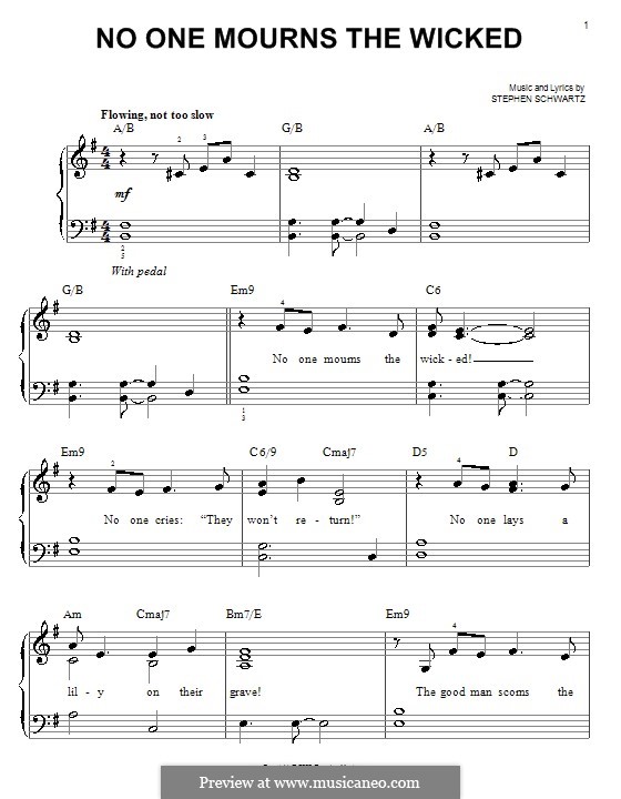 No One Mourns the Wicked: Für Klavier, leicht by Stephen Schwartz