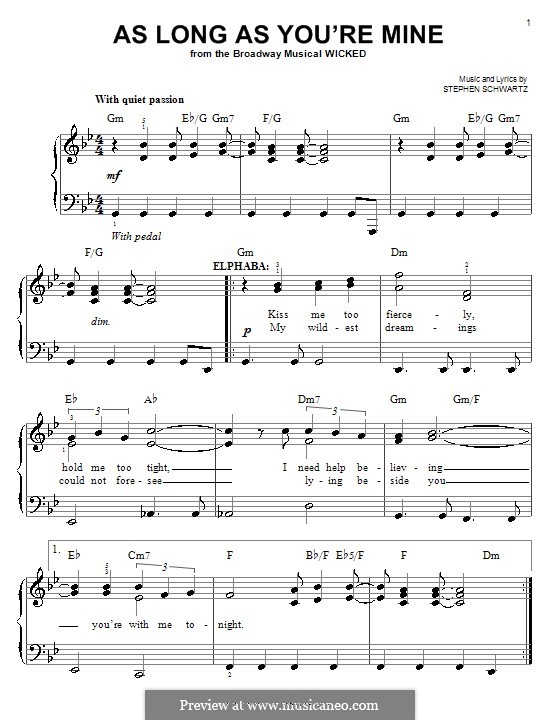 As Long as You're Mine (from Wicked): Für Klavier, leicht by Stephen Schwartz