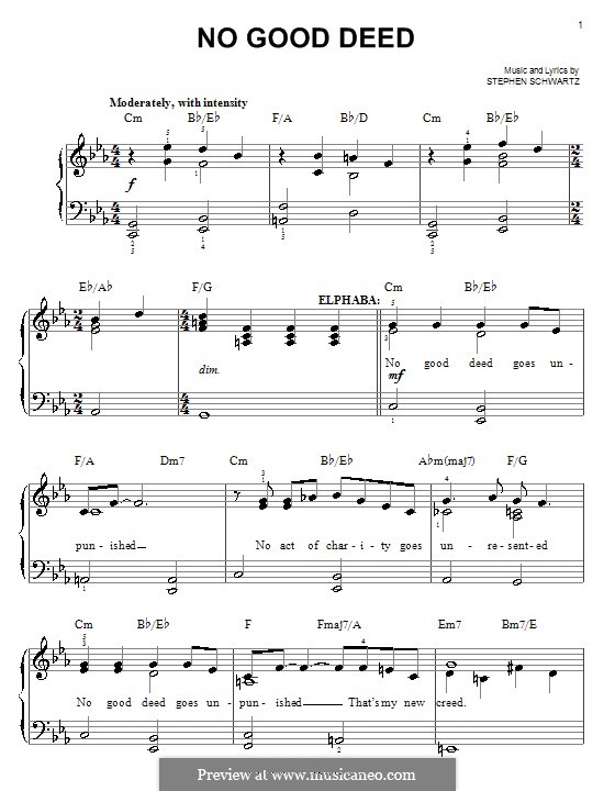 No Good Deed (from Wicked): Für Klavier, leicht by Stephen Schwartz