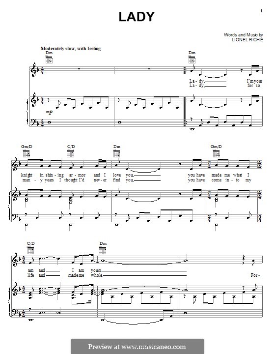 Lady: Für Stimme und Klavier (oder Gitarre) by Lionel Richie