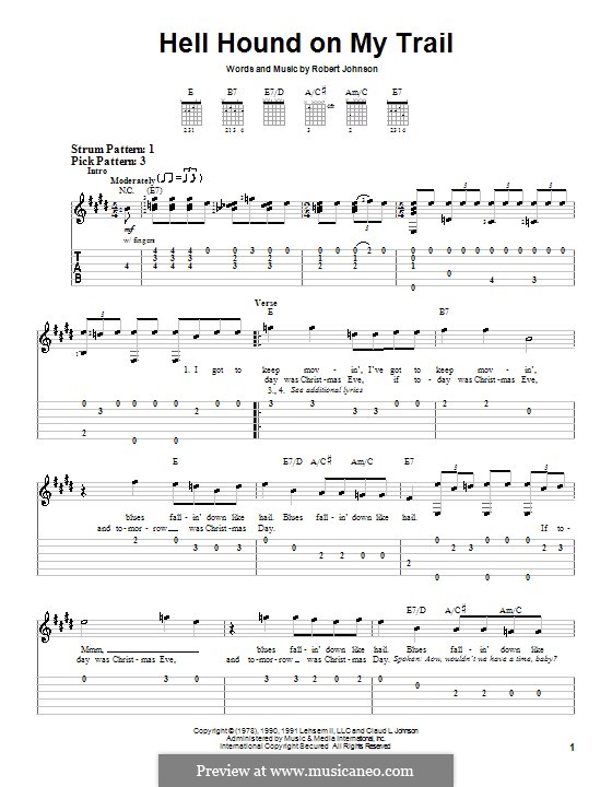 Hell Hound on My Trail (Eric Clapton): Für Gitarre (Sehr leichte Fassung) by Robert Leroy Johnson