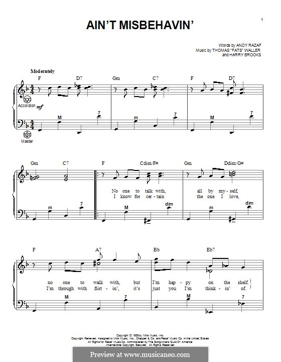 Ain't Misbehavin': Für Akkordeon by Fats Waller, Harry Brooks