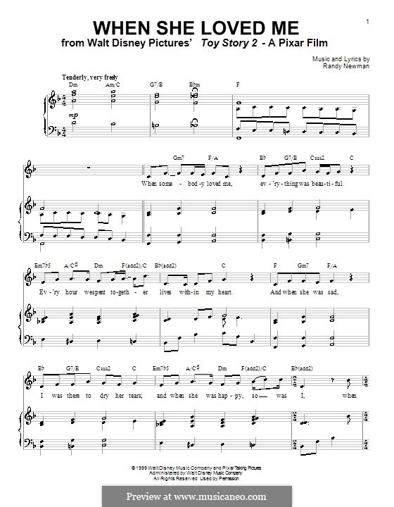 When She Loved Me (from Toy Story 2): Für Stimme mit Klavier oder Gitarre (Sarah McLachlan) by Randy Newman