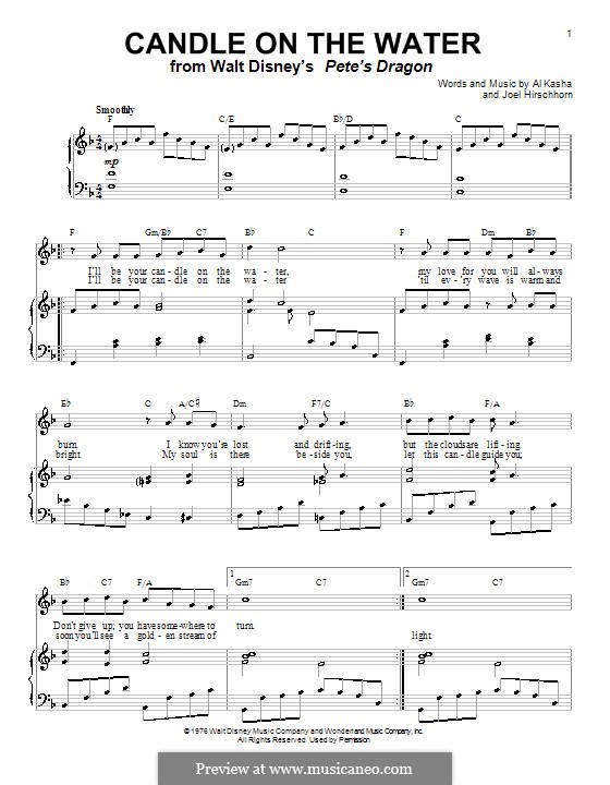 Candle on the Water (from Walt Disney's Pete's Dragon): Für Stimme und Klavier (oder Gitarre) by Al Kasha, Joel Hirschhorn