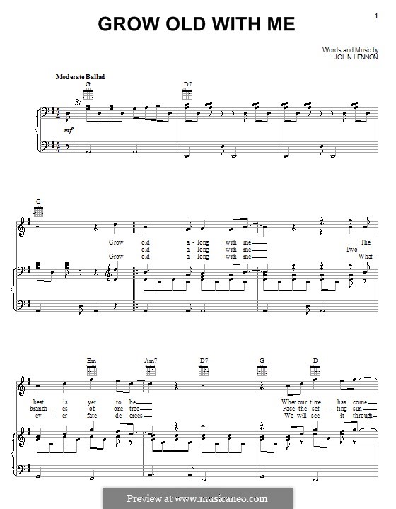 Grow Old With Me: Für Stimme und Klavier (oder Gitarre) by John Lennon
