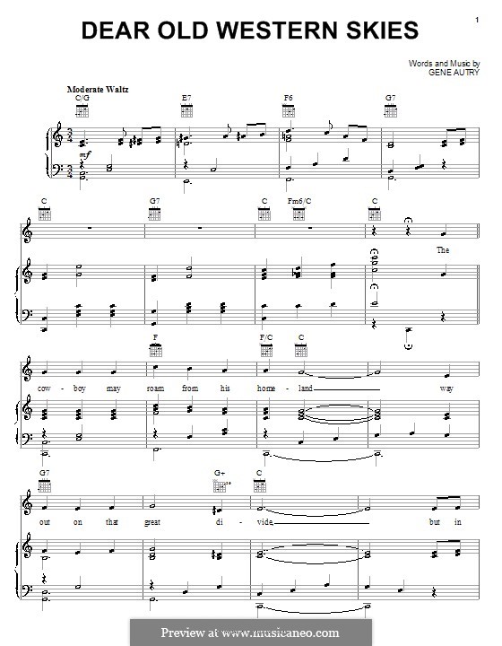 Dear Old Western Skies: Für Stimme und Klavier (oder Gitarre) by Gene Autry