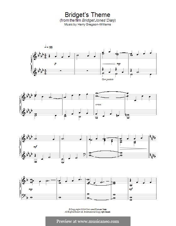 Bridget's Theme (from Bridget Jones's Diary): Für Klavier by Harry Gregson-Williams