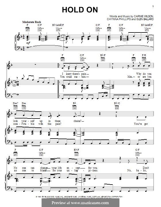 Hold On: Für Stimme und Klavier (oder Gitarre) by Chynna Phillips, Glen Ballard