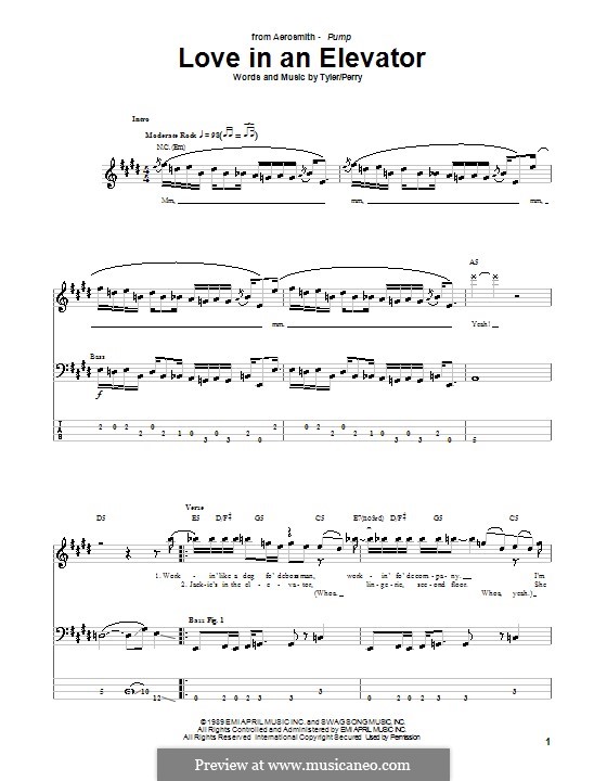 Love in an Elevator (Aerosmith): Für Bassgitarre mit Tabulatur by Joe Perry, Steven Tyler