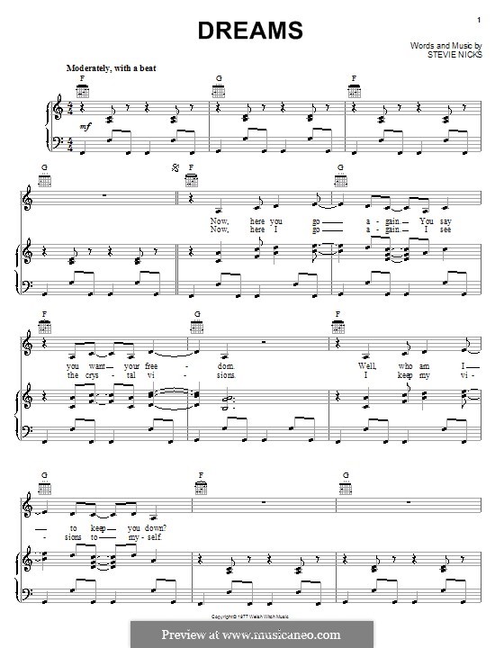 Dreams (Fleetwood Mac): Für Stimme und Klavier (oder Gitarre) by Stevie Nicks