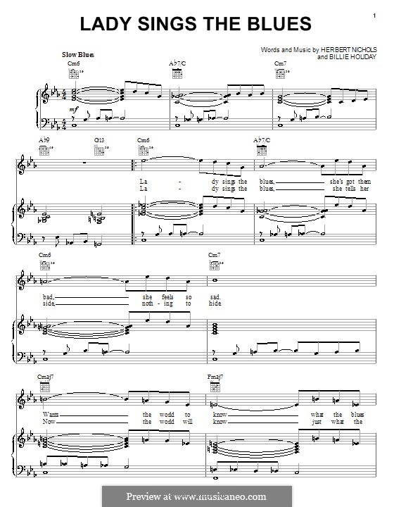 The Lady Sings the Blues (Billie Holiday): Für Stimme und Klavier (oder Gitarre) by Herbie Nichols
