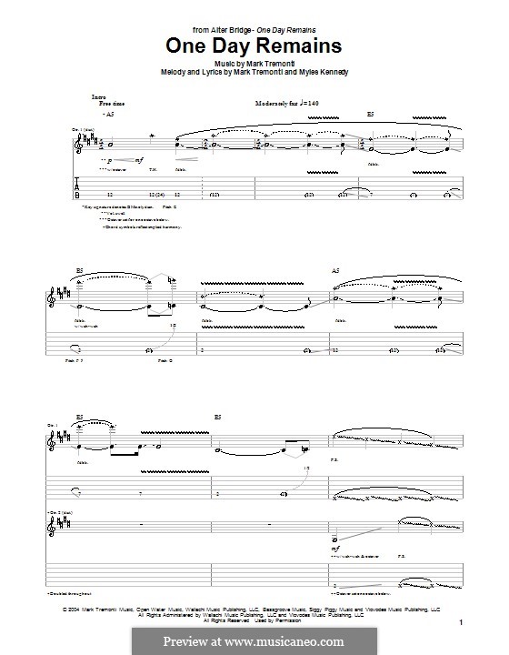 One Day Remains (Alter Bridge): Für Gitarre mit Tabulatur by Mark Tremonti, Myles Kennedy