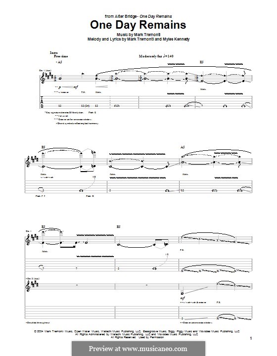 One Day Remains (Alter Bridge): Für Gitarre mit Tabulatur by Mark Tremonti, Myles Kennedy