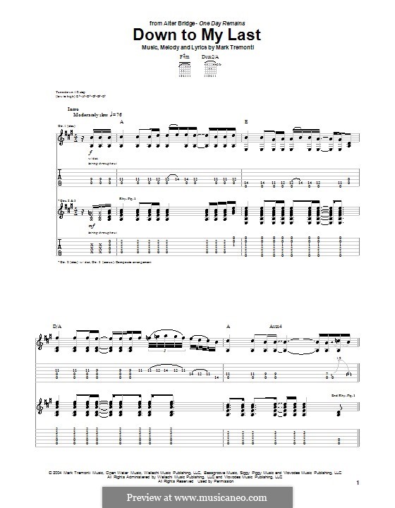 Down To My Last (Alter Bridge): Für Gitarre mit Tab by Mark Tremonti