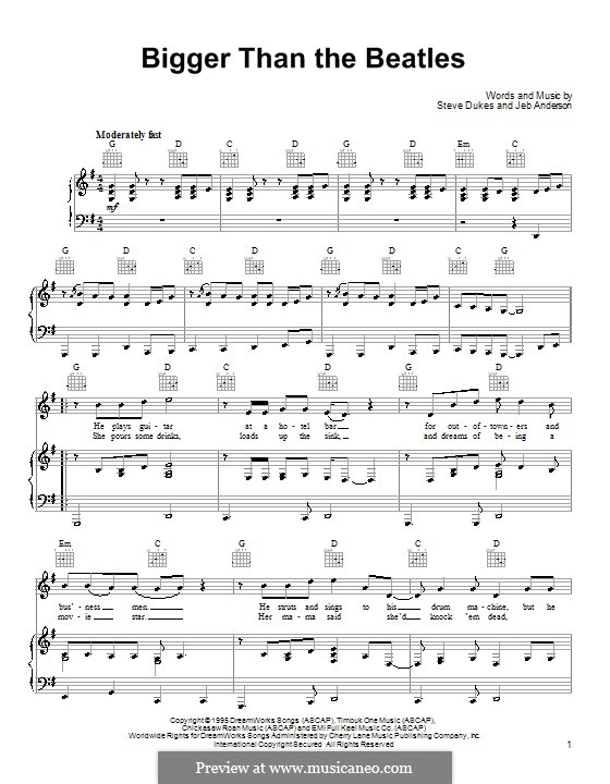 Bigger Than the Beatles: Für Stimme und Klavier (oder Gitarre) by Jeb Anderson, Steve Dukes